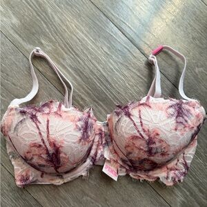 PINK Victoria's Secret Floral Lace Bra - Pink and Purple